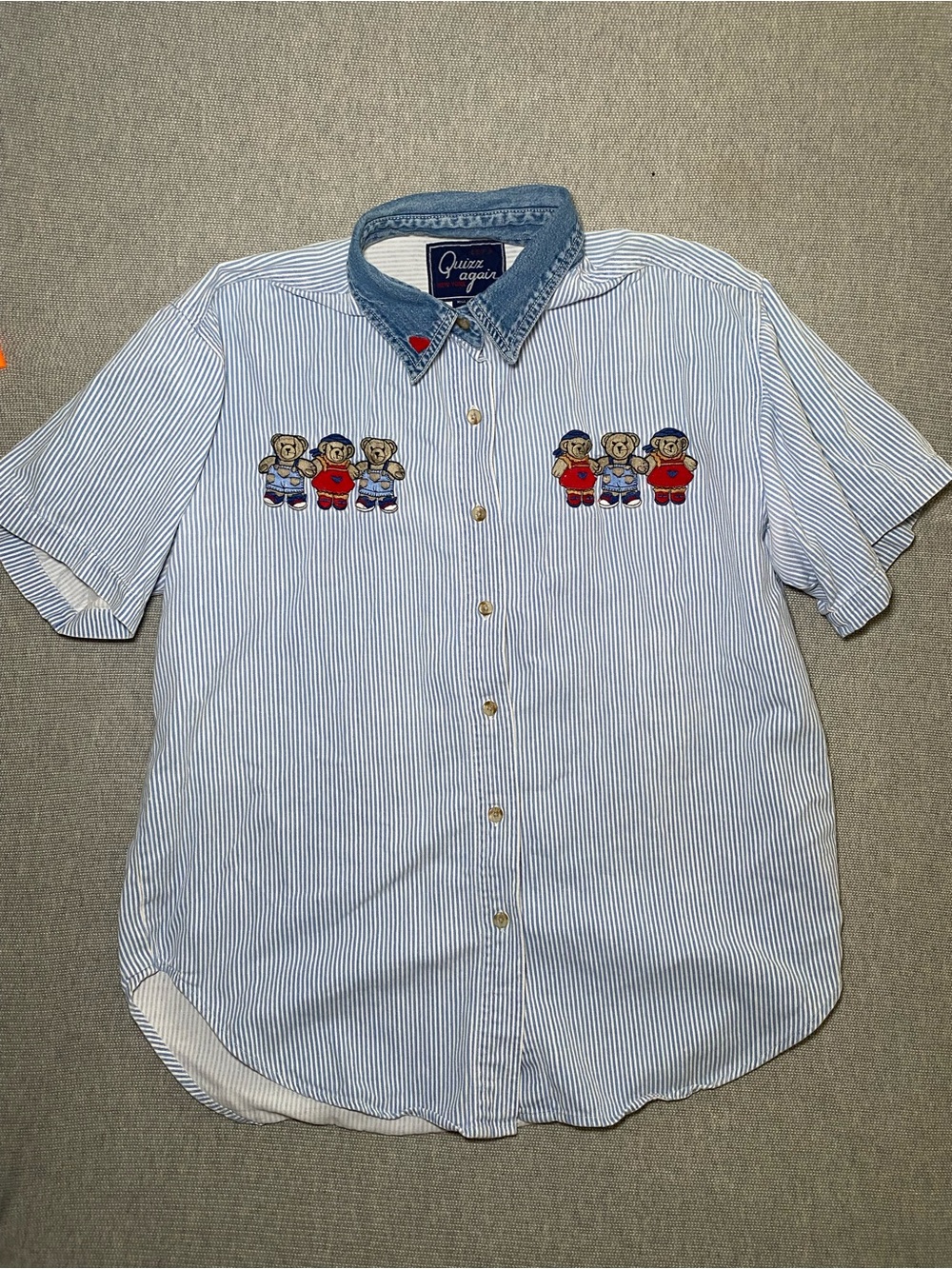 Vintage Quizz Again Button Up Shirt Women’s Small Teddy Bear Striped